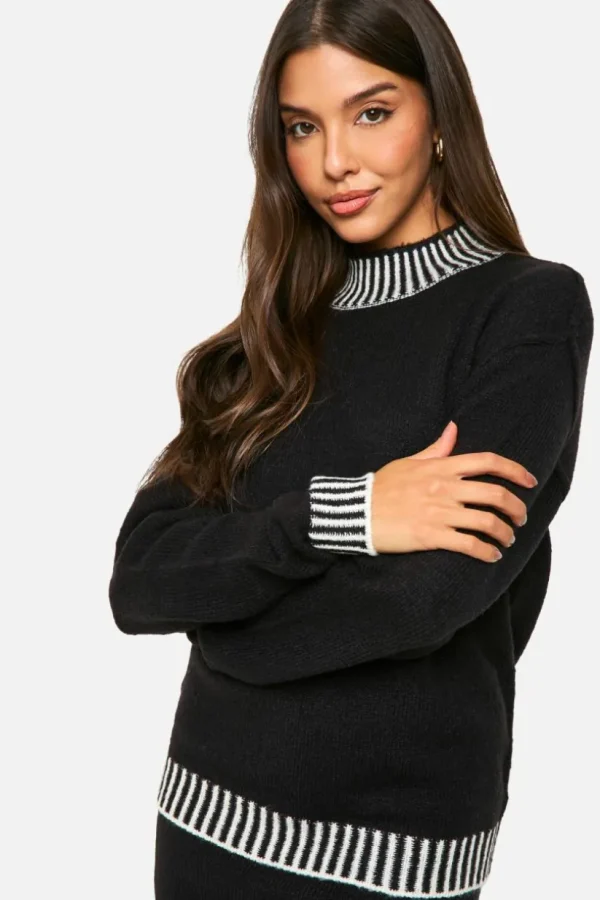 boohoo Premium Contrast Trim Jumper And Maxi Skirt Knitted Co-ord | Women Shirts | Foundation