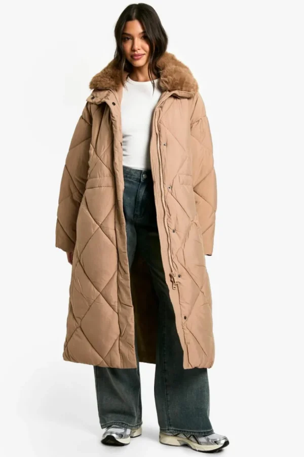 boohoo Premium Faux Fur Trim Quilted Maxi Parka | Women Shirts | Foundation