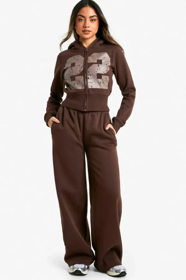 boohoo 22 Print Zip Through Shrunken Tracksuit | Women Shirts | Foundation