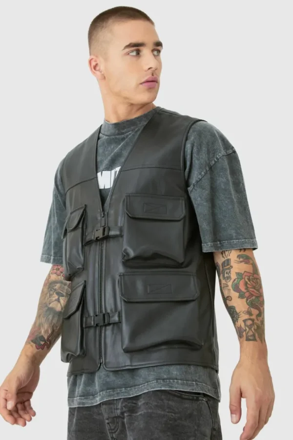 boohooMAN Pu Utility Vest | Man