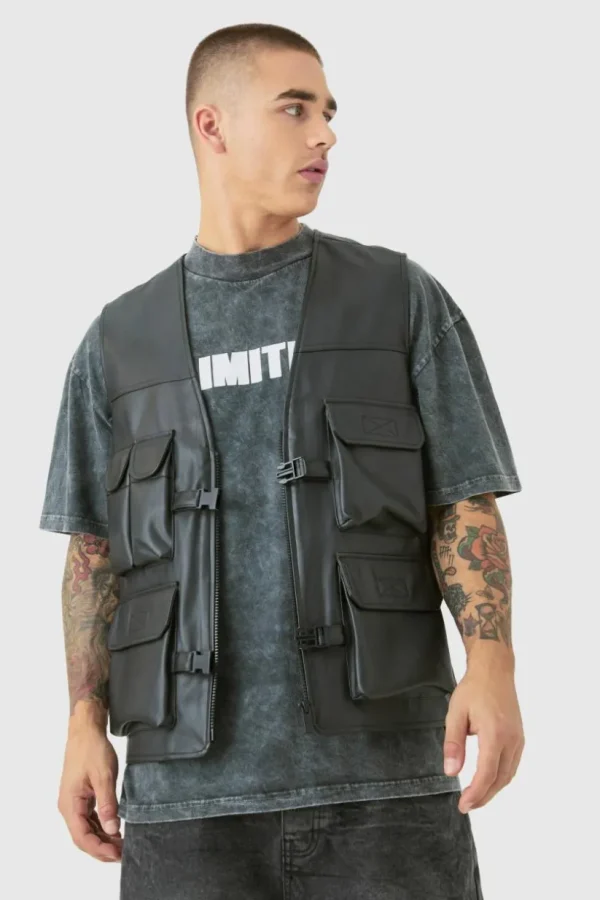 boohooMAN Pu Utility Vest | Man