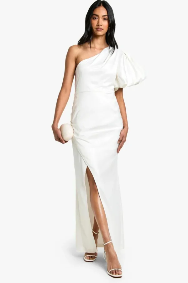 boohoo Puff One Shoulder Side Split Maxi Dress | Women Shirts | Foundation