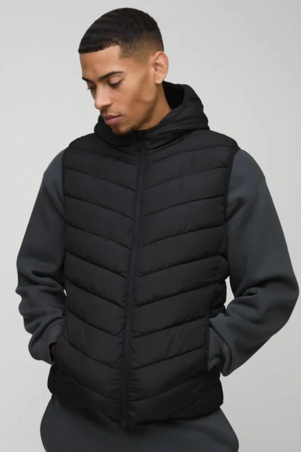 boohooMAN Quilted Gilet With Hood | Man | Coats & Jackets