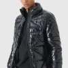 boohooMAN Quilted High Shine Vinyl Funnel Neck Puffer In | Man | Coats & Jackets