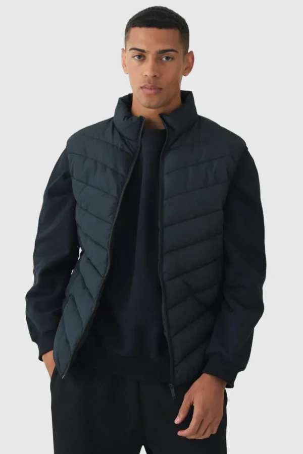 boohooMAN Quilted Zip Through Funnel Neck Gilet In | Coats & Jackets | Man