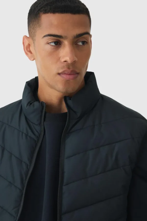 boohooMAN Quilted Zip Through Funnel Neck Gilet In | Coats & Jackets | Man