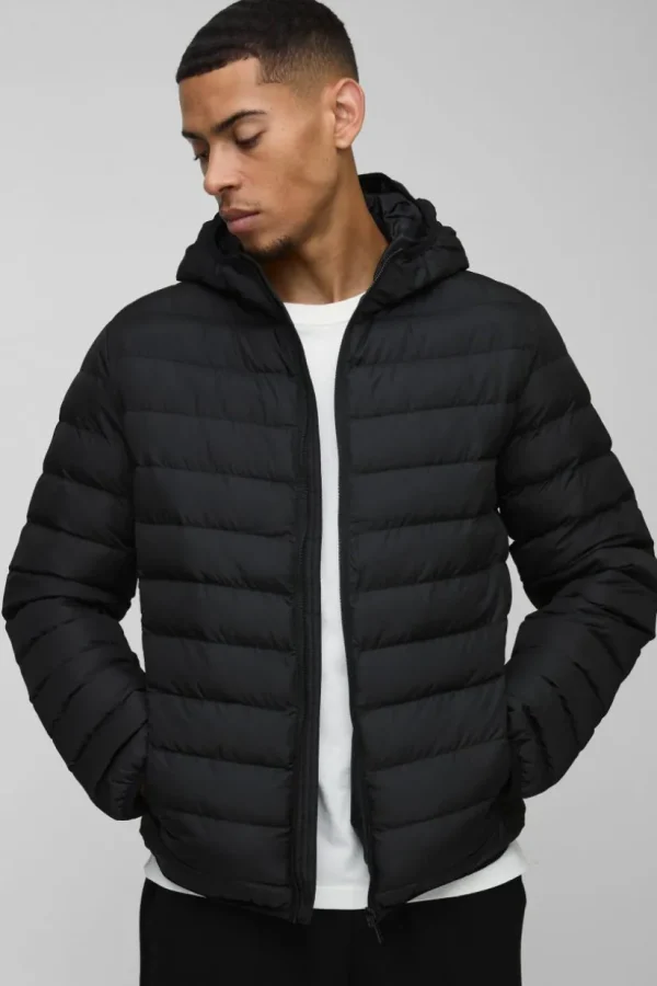 boohooMAN Quilted Zip Through Hooded Jacket In | Man | Coats & Jackets