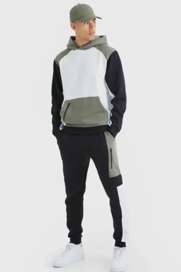 boohooMAN Raglan Colour Block Hooded Tracksuit | Tracksuits