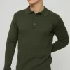 boohooMAN Regular Button Neck Long Sleeve Knitted Polo | Going Out Polo Shirts | Knitwear