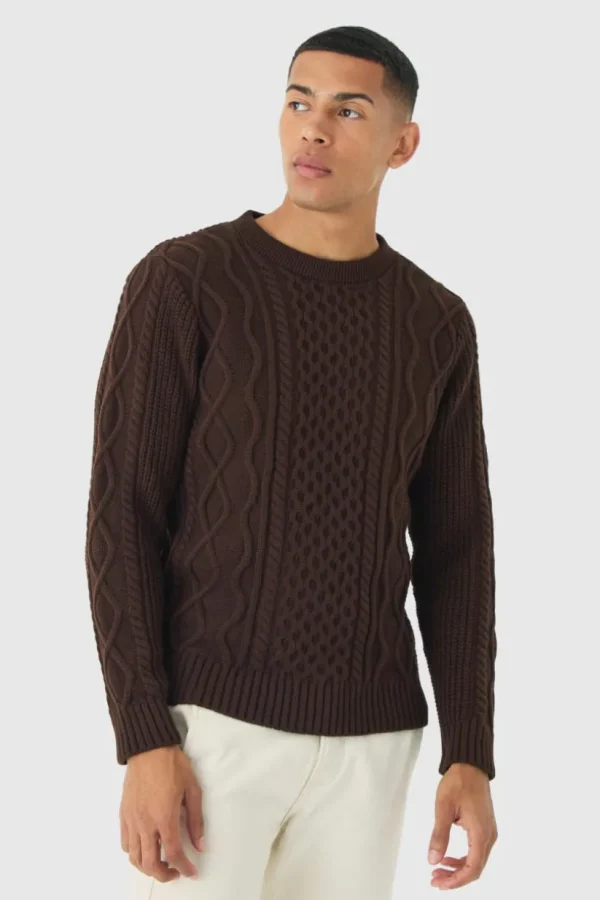 boohooMAN Regular Cable Knit Jumper | Knitwear | Going Out Knitwear