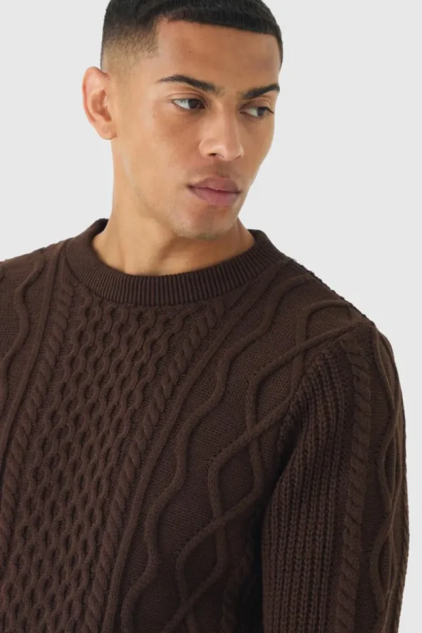 boohooMAN Regular Cable Knit Jumper | Knitwear | Going Out Knitwear