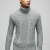 boohooMAN Regular Cable Knit Panel Roll Neck Knitted Jumper | Knitwear | Going Out Knitwear