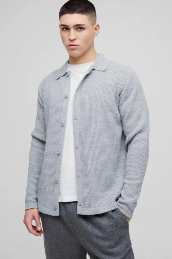 boohooMAN Regular Collared Knitted Cardigan | Knitwear | Going Out Knitwear