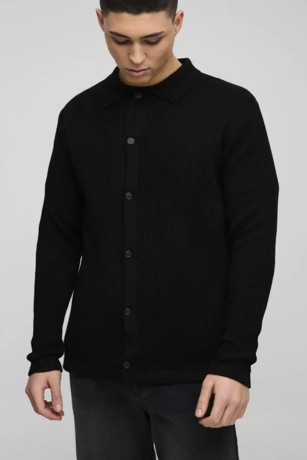 boohooMAN Regular Collared Knitted Cardigan | Knitwear | Going Out Knitwear