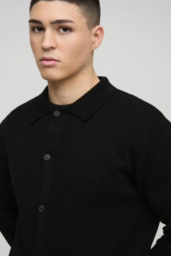 boohooMAN Regular Collared Knitted Cardigan | Knitwear | Going Out Knitwear