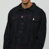 boohooMAN Regular Contrast Red Stitch Denim Jacket | Coats & Jackets | Denim