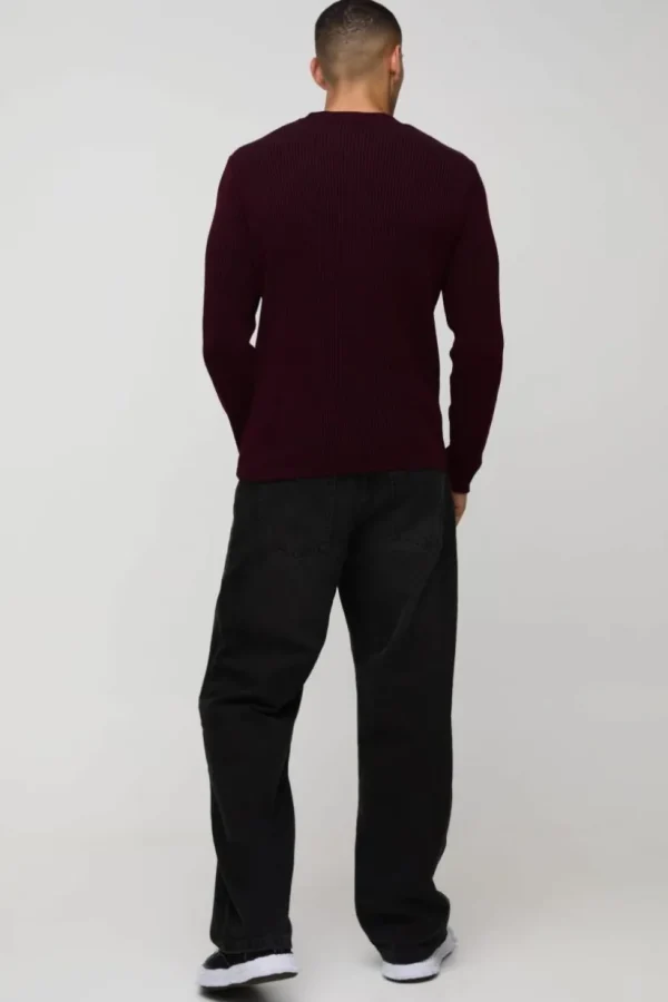 boohooMAN Regular Crew Neck Plated Ribbed Knit Jumper | Knitwear | Going Out Knitwear