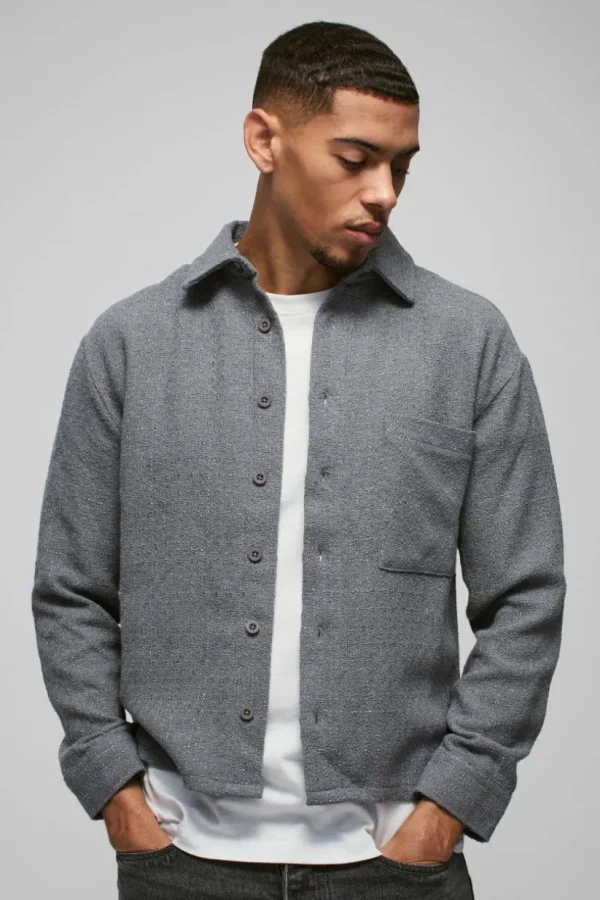 boohooMAN Regular Fit Boucle Overshirt | Going Out | Coats & Jackets