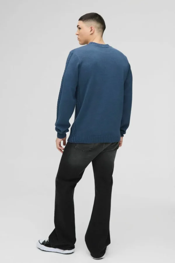 boohooMAN Regular Fit Cable Knit Seam and Hem Jumper | Knitwear | Going Out Knitwear