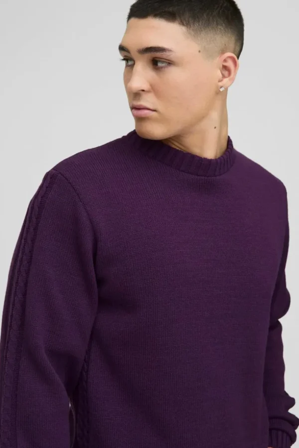 boohooMAN Regular Fit Cable Knit Seam and Hem Jumper | Knitwear | Going Out Knitwear