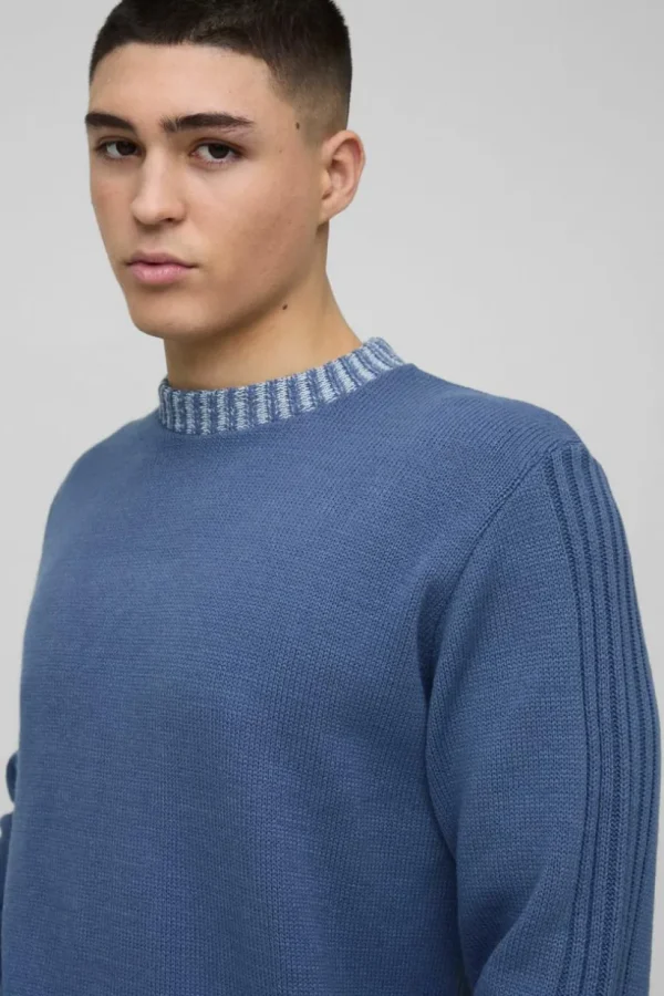 boohooMAN Regular Fit Contrast Rib Knit Sleeve Jumper | Knitwear | Going Out Knitwear