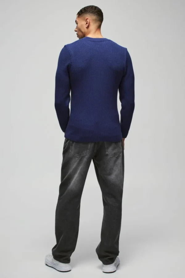 boohooMAN Regular Fit Crew Neck Ribbed Panelled Knitted Jumper | Knitwear | Going Out Knitwear