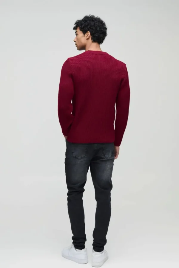 boohooMAN Regular Fit Crew Neck Ribbed Panelled Knitted Jumper | Knitwear | Going Out Knitwear