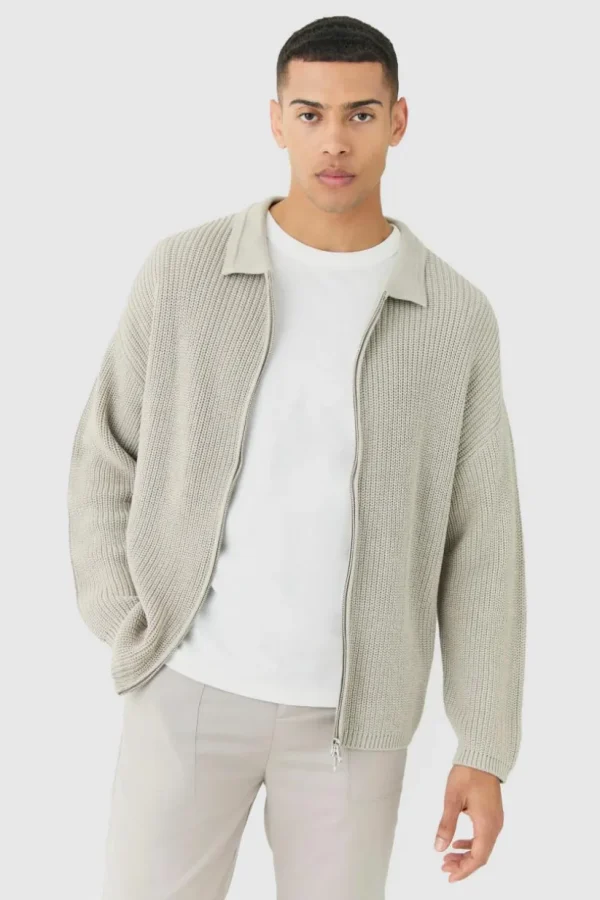 boohooMAN Regular Fit Dual Zip Through Fisherman Knit Jumper | Man | Knitwear