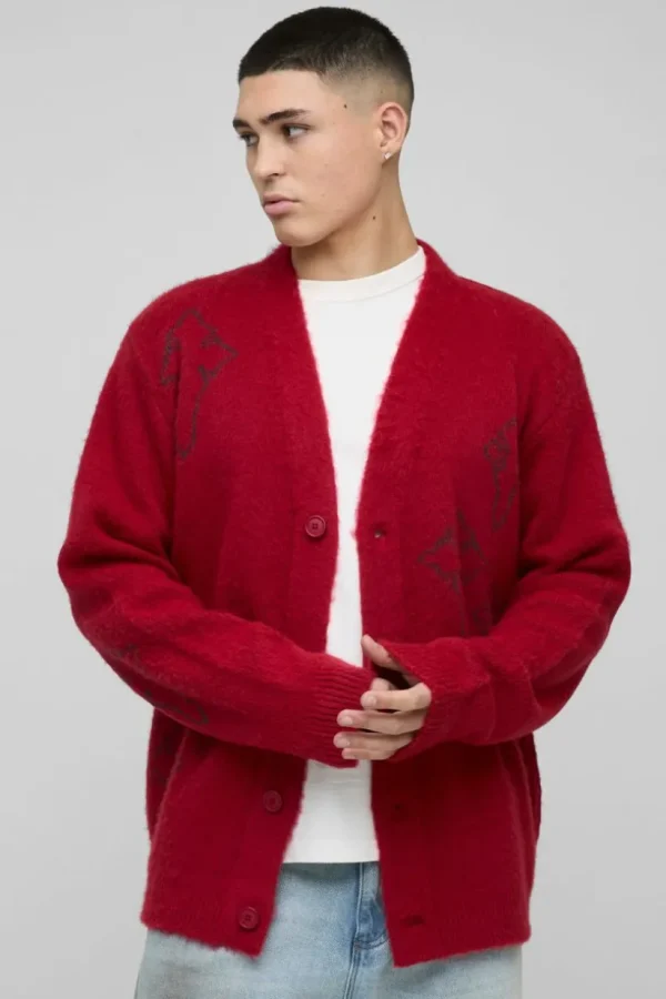 boohooMAN Regular Fit Fluffy Cross Knitted Cardigan | Knitwear | Going Out Knitwear