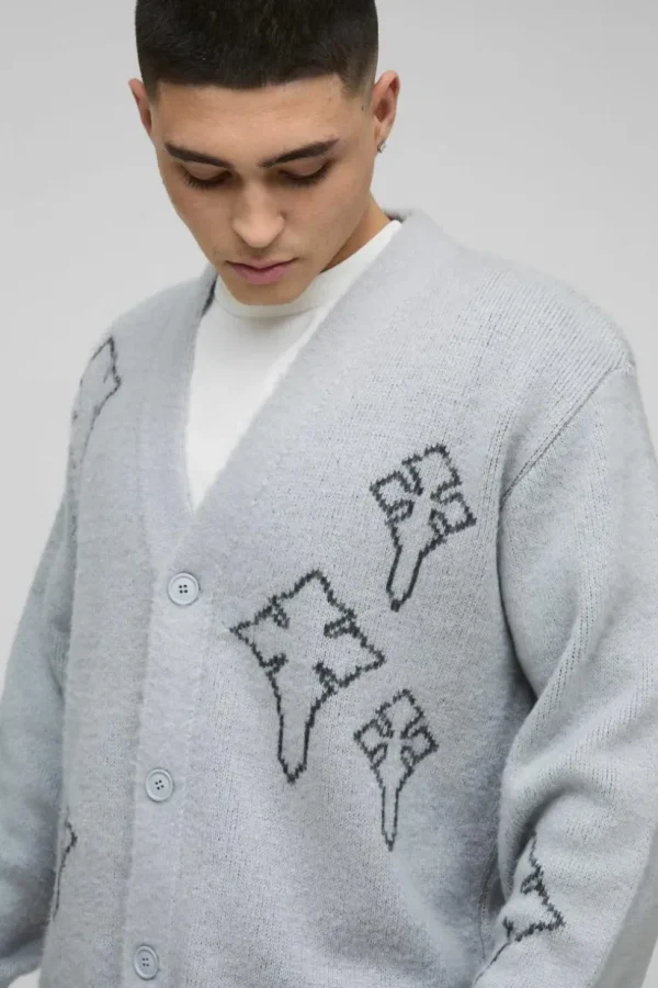 boohooMAN Regular Fit Fluffy Cross Knitted Cardigan | Knitwear | Going Out Knitwear