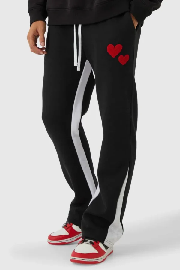 boohooMAN Regular Fit Heart Borg Applique Gusset Jogger | Joggers