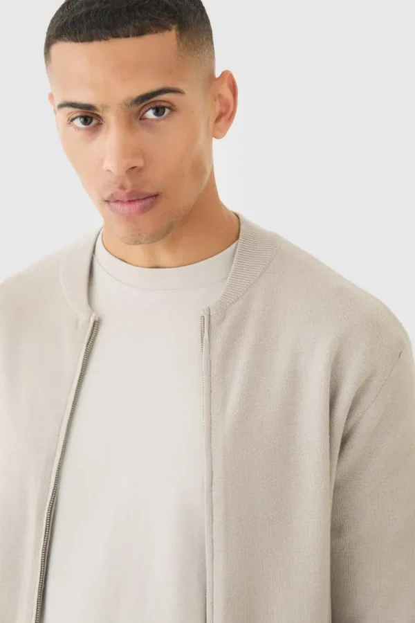 boohooMAN Regular Fit Knitted Bomber Jacket | Knitwear | Going Out Knitwear