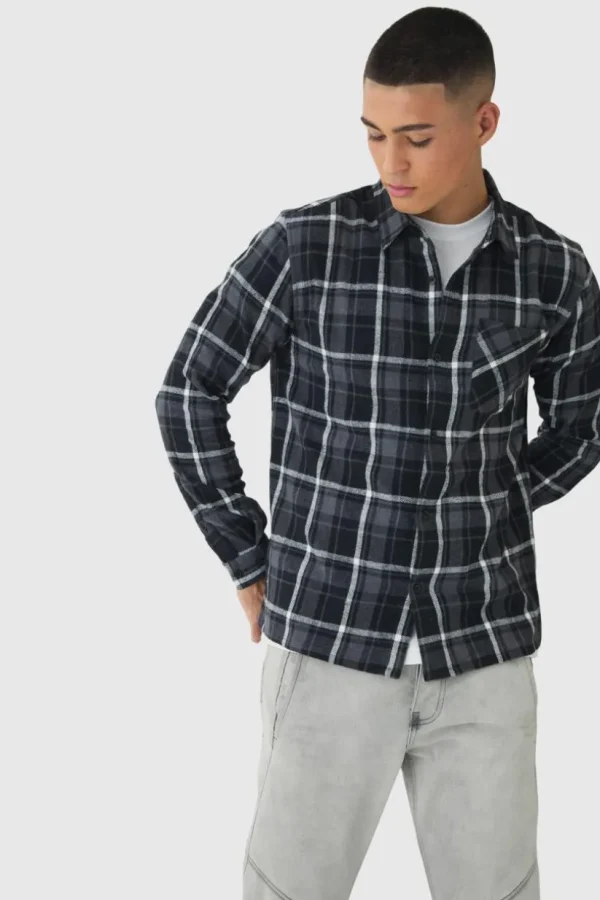 boohooMAN Regular Fit Long Sleeve Check Shirt | Shirts | Going Out Shirts