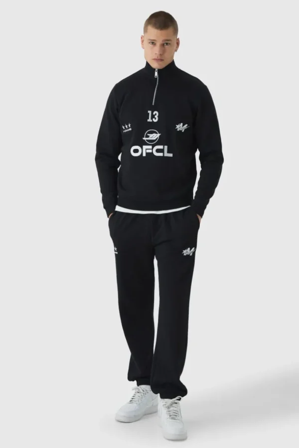 boohooMAN Regular Fit OFCL Embroidered Funnel Neck Tracksuit | Tracksuits