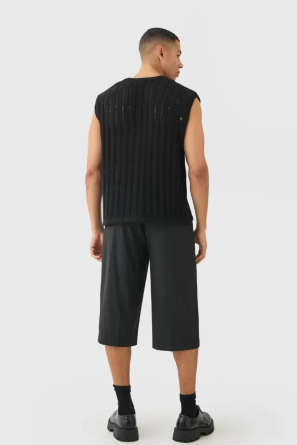 boohooMAN Regular Fit Open Stitch Vest In | Knitwear | Going Out Knitwear