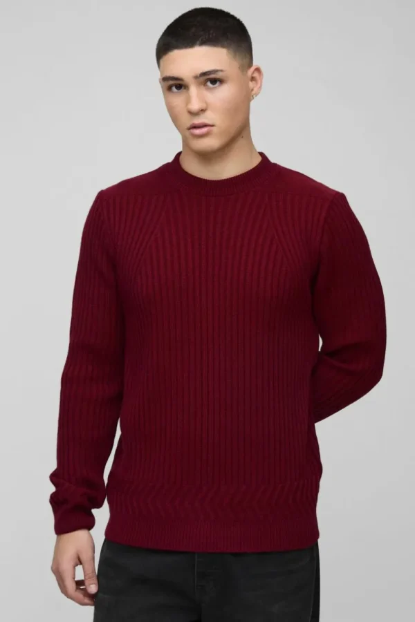 boohooMAN Regular Fit Plaited Hem Knitted Jumper | Knitwear | Going Out Knitwear