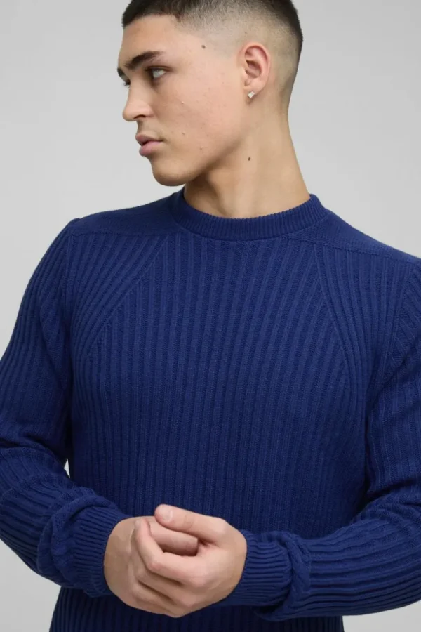 boohooMAN Regular Fit Plaited Hem Knitted Jumper | Knitwear | Going Out Knitwear