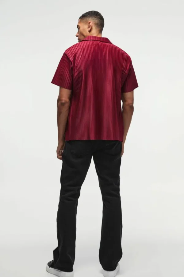 boohooMAN Regular Fit Revere Pleated Shirt | Shirts | Going Out Shirts