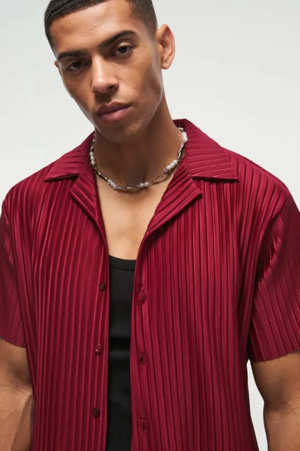 boohooMAN Regular Fit Revere Pleated Shirt | Shirts | Going Out Shirts