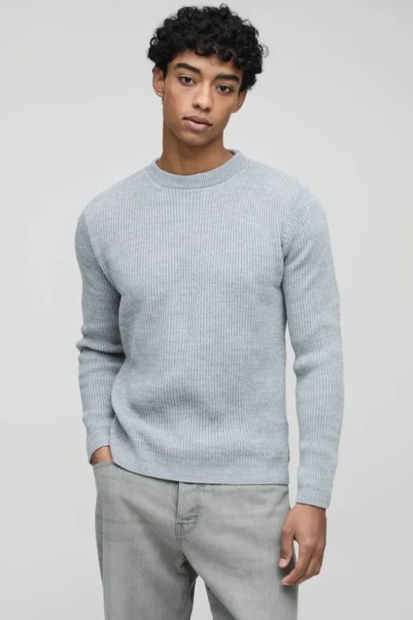 boohooMAN Regular Fit Rib Knit Jumper | Trousers | Knitwear