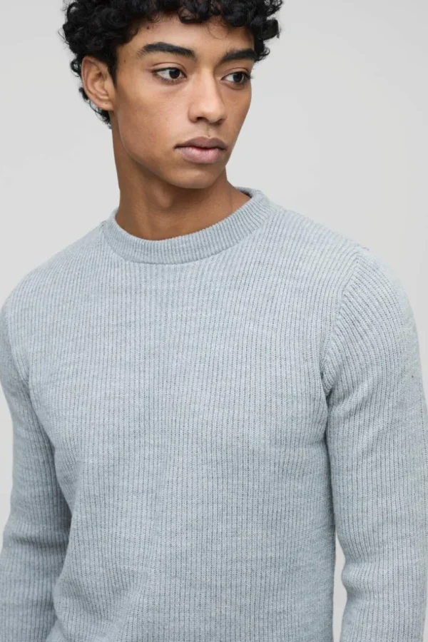 boohooMAN Regular Fit Rib Knit Jumper | Trousers | Knitwear