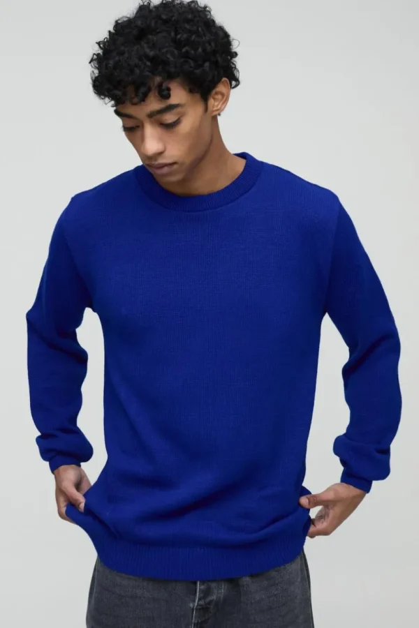 boohooMAN Regular Fit Ribbed Panel Elbow Patch Crew Knitted Jumper | Knitwear | Going Out Knitwear