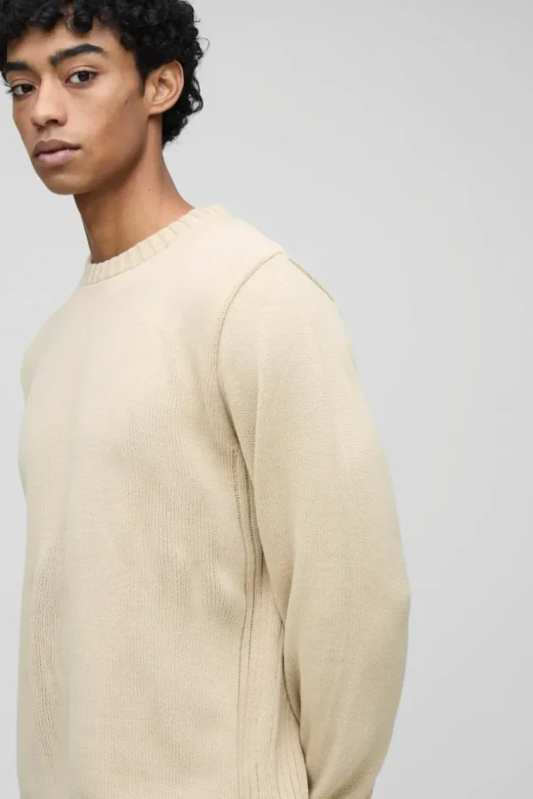 boohooMAN Regular Fit Ribbed Panel Crew Knitted Jumper | Knitwear | Going Out Knitwear