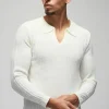 boohooMAN Regular Fit Ribbed V Neck Collar Knitted Polo | Going Out Polo Shirts | Knitwear