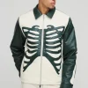 boohooMAN Regular Fit Tumbled PU Skeleton Applique Harrington Jacket | Coats & Jackets