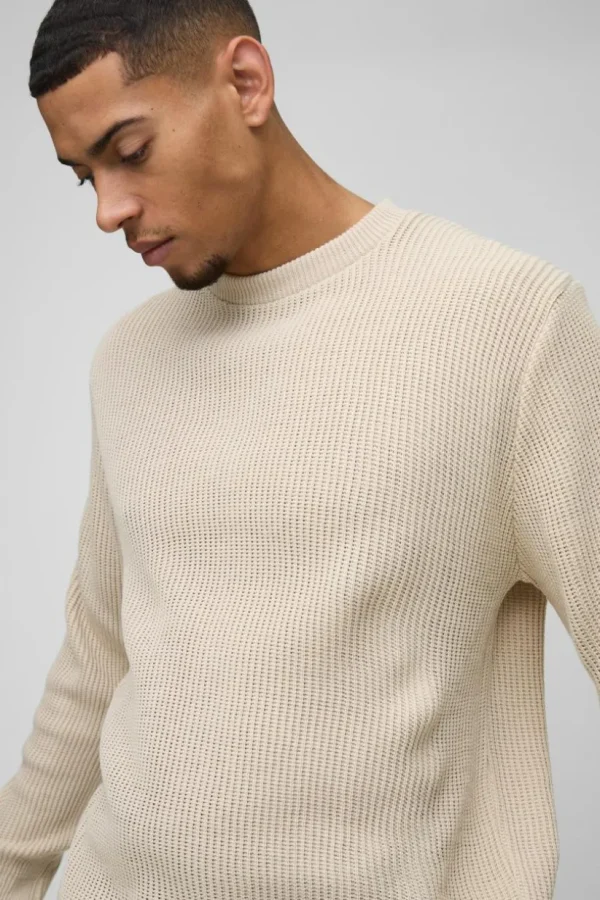 boohooMAN Regular Fit Waffle Knit Jumper | Knitwear | Going Out Knitwear