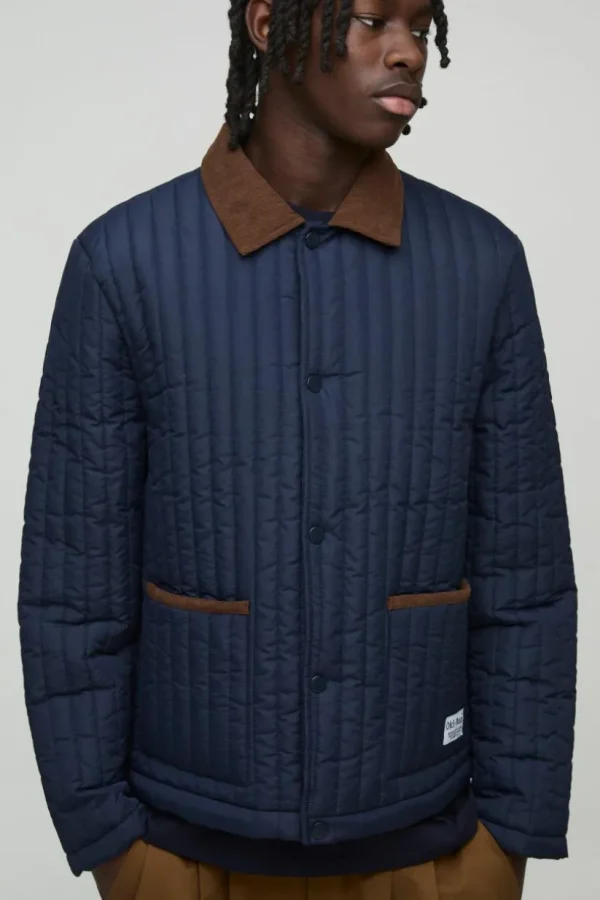 boohooMAN Regular Lightweight Quilted Coach Jacket | Man | Coats & Jackets