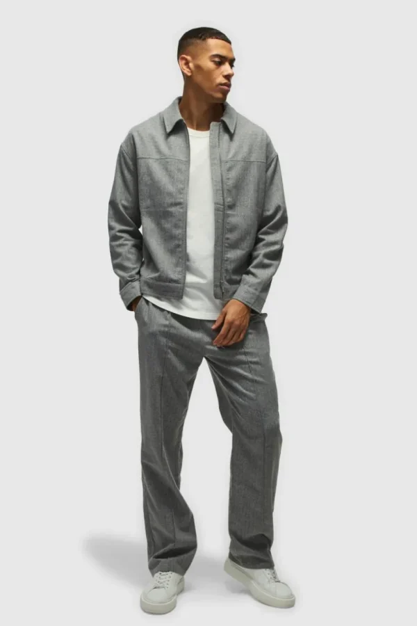 boohooMAN Regular Pinstripe Overshirt & Tapered Fit Trouser Set | Sets & Coords