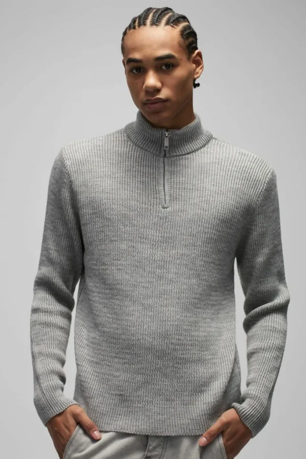 boohooMAN Regular Ribbed Stand Up Collar Knitted Jumper | Knitwear | Going Out Knitwear