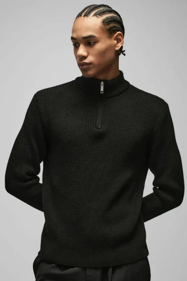 boohooMAN Regular Ribbed Stand Up Collar Knitted Jumper | Knitwear | Going Out Knitwear